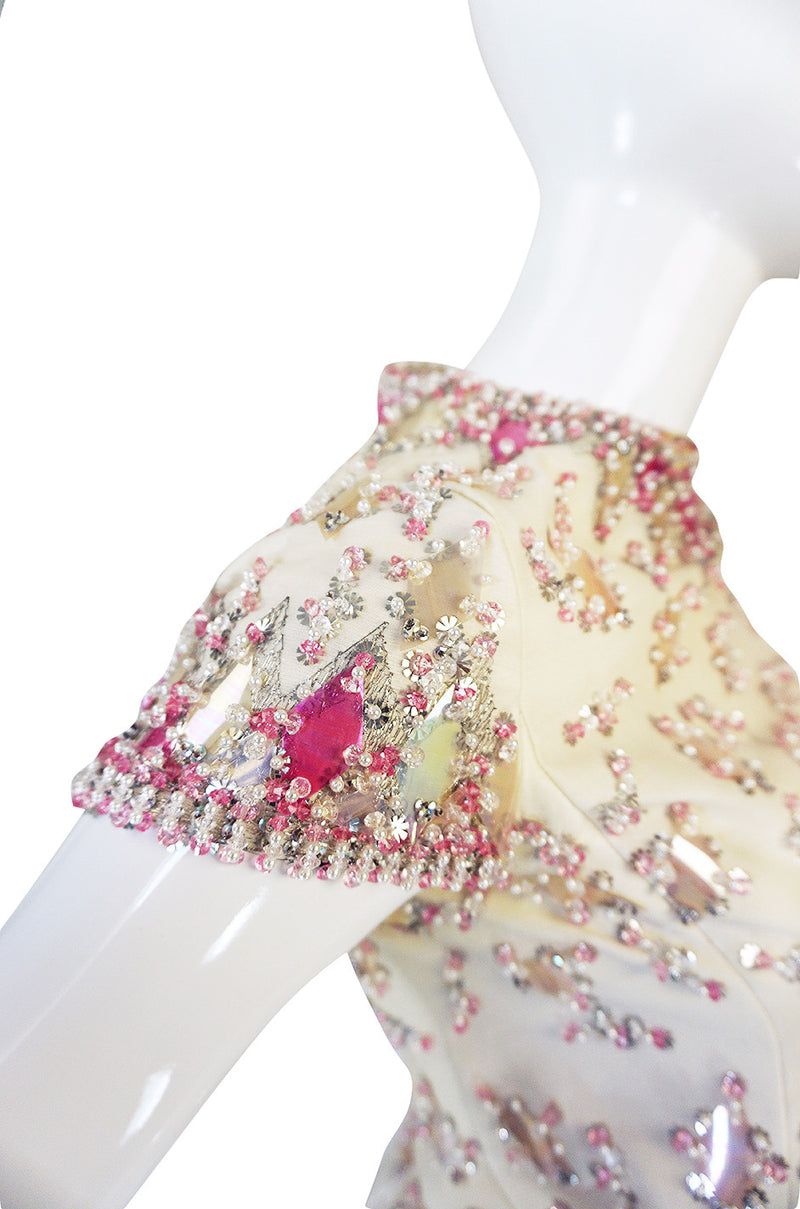 1960s Cream with Pink Beaded Sequin Malcolm Starr Dress