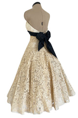 Exceptional Spring 1956 Pierre Balmain Haute Couture Strapless French Alencon Lace & Silk Organza Dress