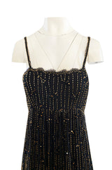 1970s Alfred Bosand Densely Beaded Sequinned & Embroidered Gold & Floral Dress