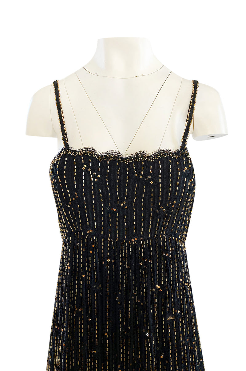 1970s Alfred Bosand Densely Beaded Sequinned & Embroidered Gold & Floral Dress