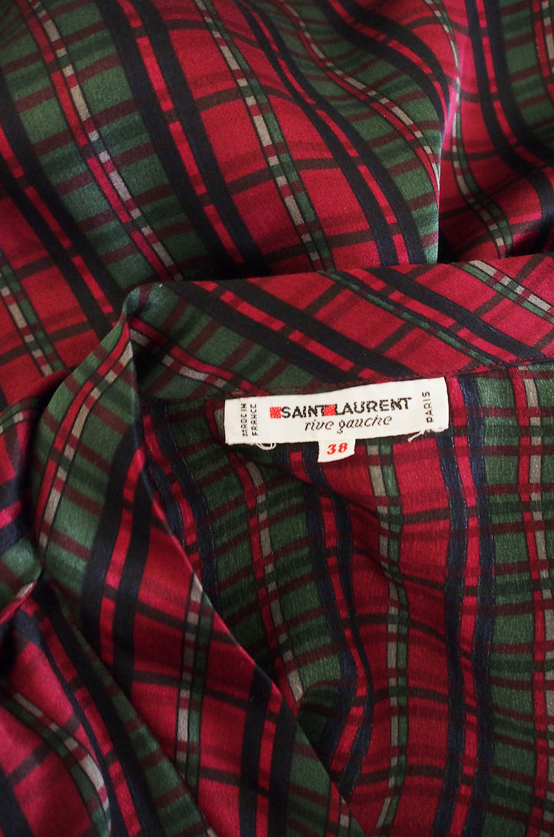 1970s Plaid Yves Saint Laurent Silk Top