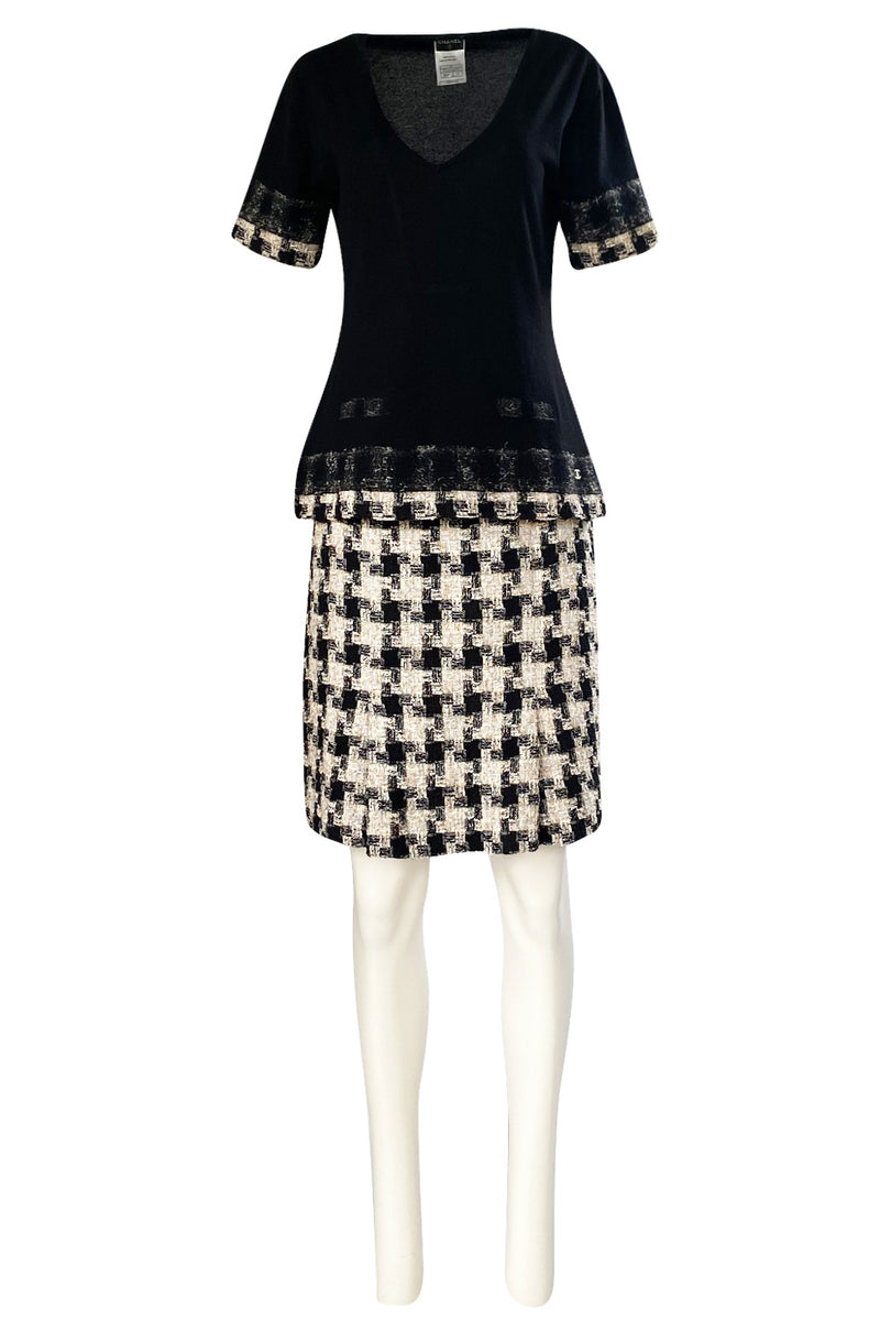 2005 Cruise Chanel Classic Boucle Skirt & Black Cashemere Top Set