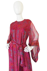 1970s Fine Pink Silk Chiffon Treacy Lowe Caftan Dress