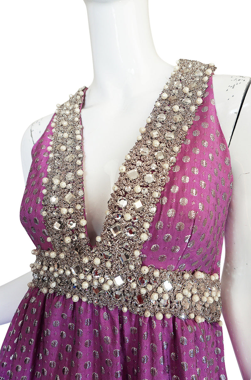 c1965-69 Lavender & Silver Beaded Oscar de la Renta Dress