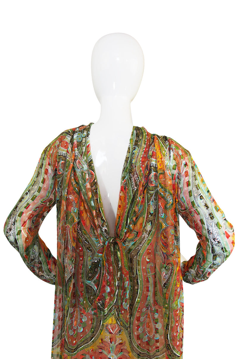 1970s Silk Chiffon Pauline Trigere Caftan Dress