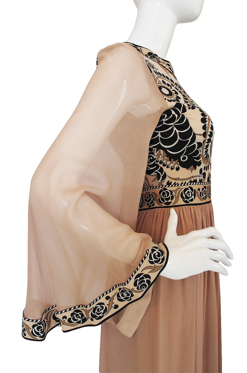 1970s Bessi Taupe Silk Jersey & Chiffon Dress
