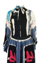 1980s Michaele Vollbracht Too Printed Silk Skirt & Top Set
