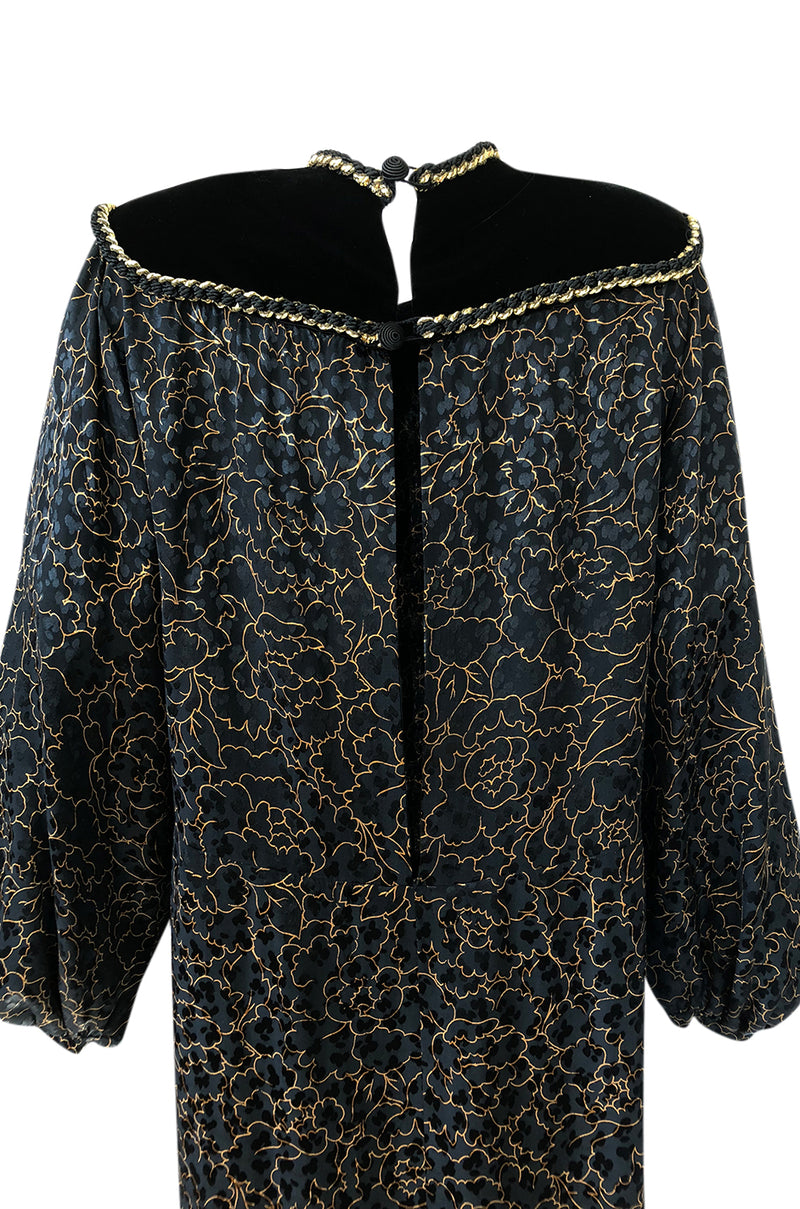 Embroidered Trim Abstract Jacquard Robe Jacket - Luxury Black