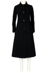Early 1980s Halston Chic and Simple Black Wool & Cashmere Coat