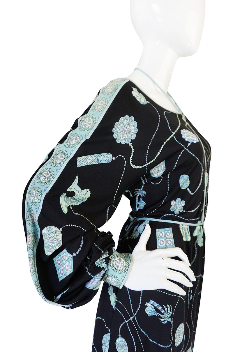 1960s Black & Soft Turquoise Silk Jersey Pucci Dress