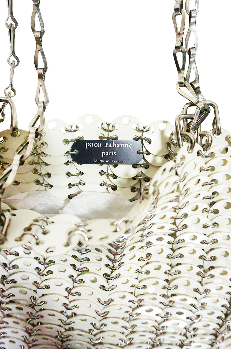 Rare 1960s Paco Rabanne White Disc & Metal Bag