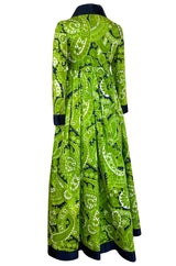 Spring 1969 Geoffrey Beene Well Documented Green Print Hostess Dress