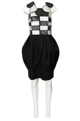 1980s Louis Feraud Graphic Dot & Block Sequin Bubble Skirt Dress