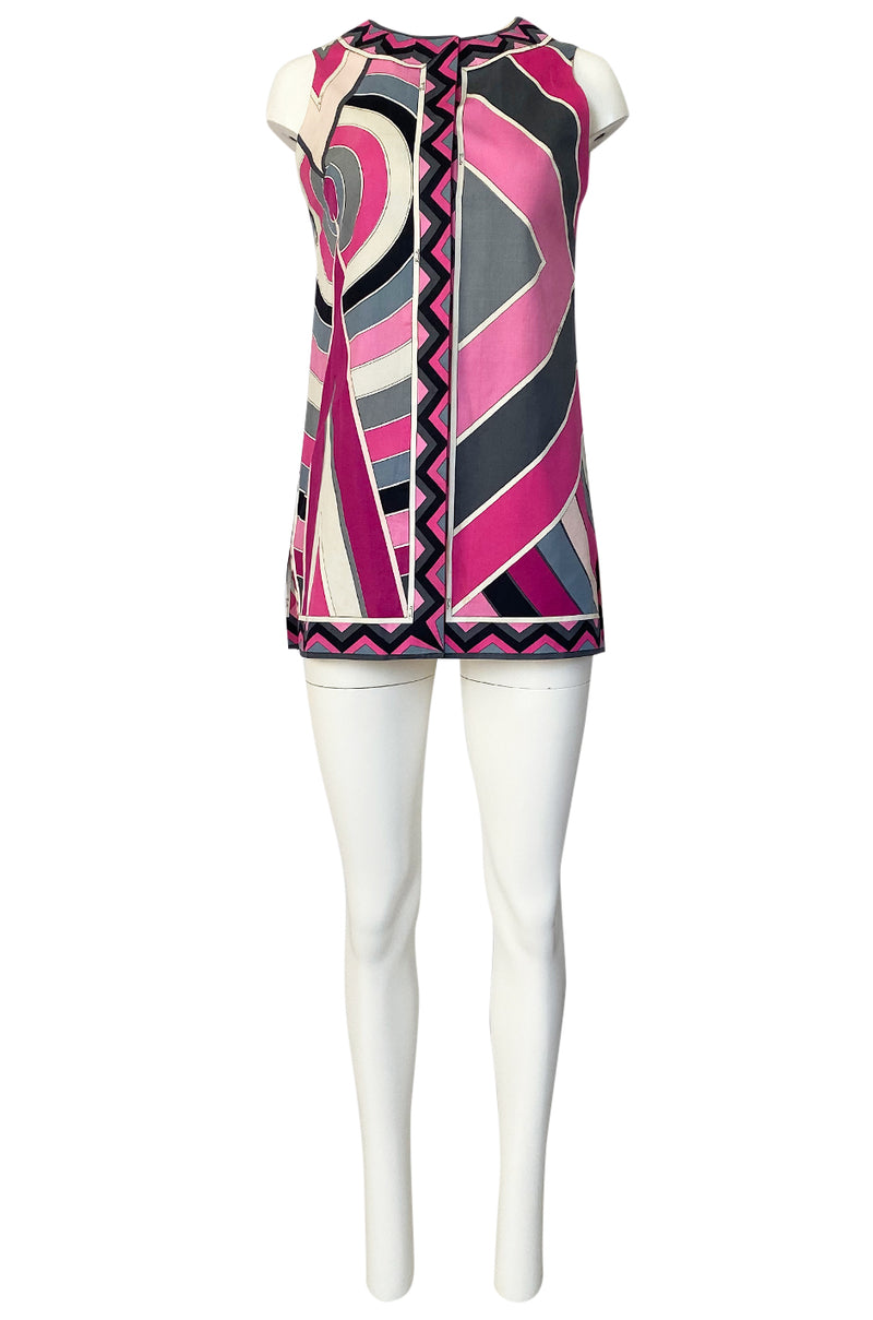1960s Emilio Pucci Pink Geometric Print Cotton Cover Up or Mini Dress