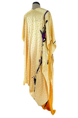 Extraordinary 1970s Holly's Harp Hand Painted Silk Multi-Wear Dress w Metallic Accents & Applique