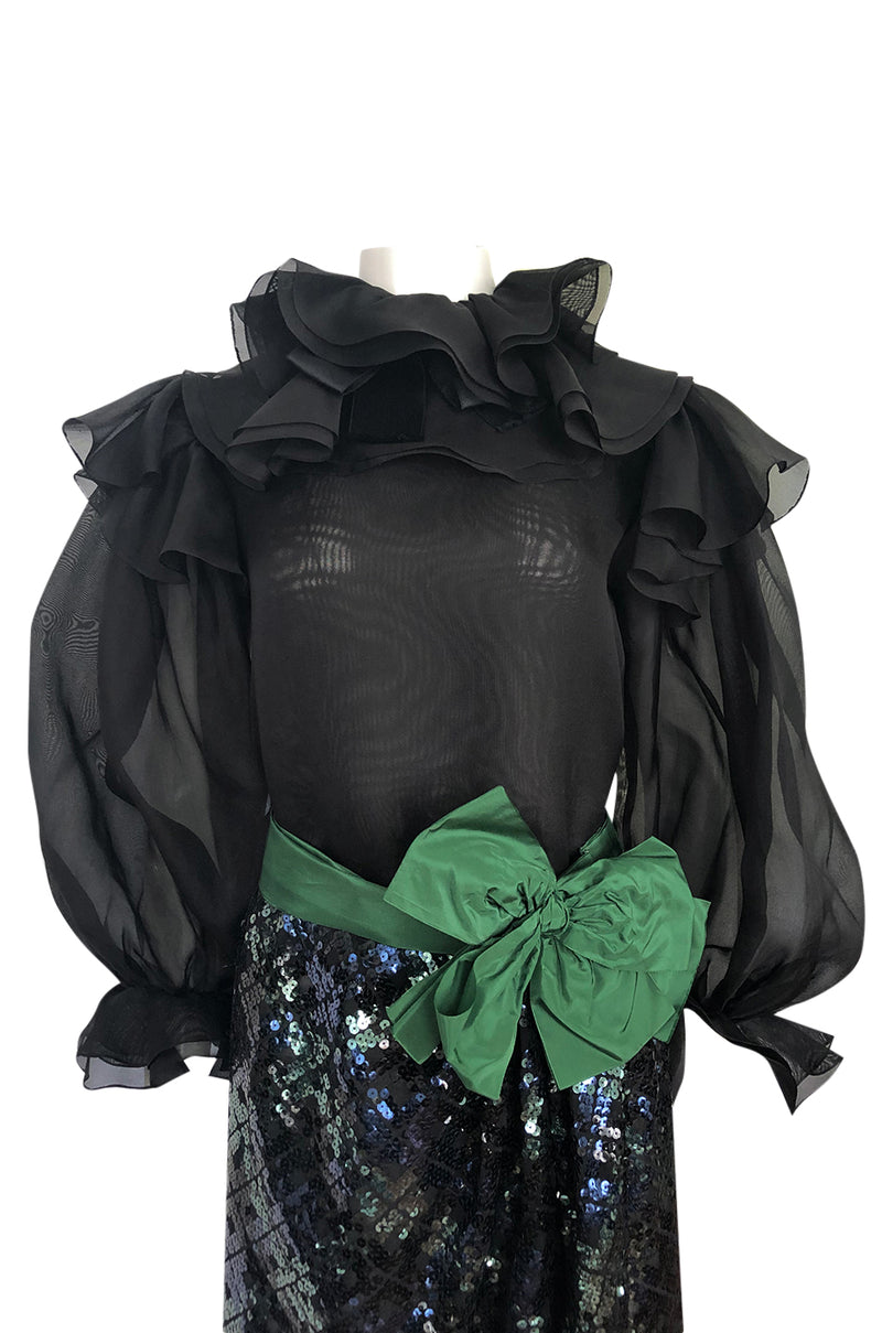 Fall 1980 Bill Blass Couture Sequin Skirt & Organza Pouf Top Dress Set
