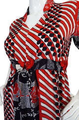 1960s Dramatic Cotton Print Red Maxi Dress