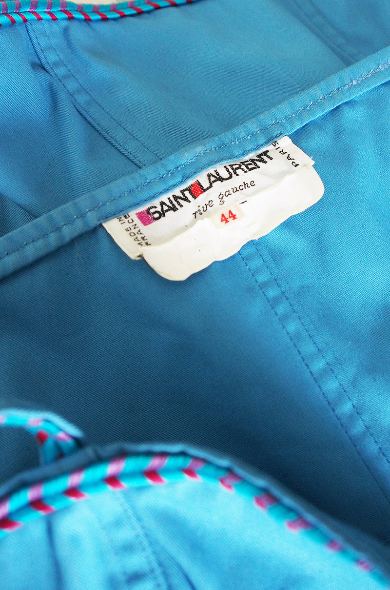 Rare 1970s Yves Saint Laurent Blue Safari Corset Top