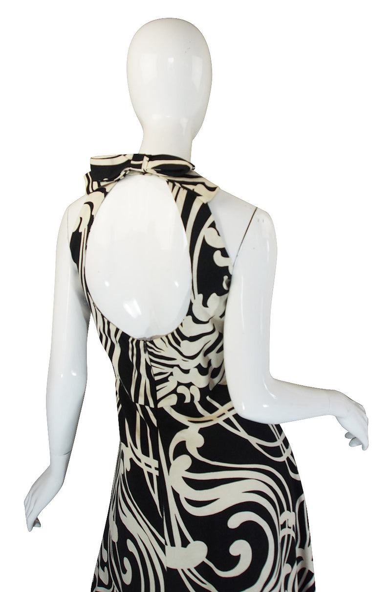 1970s Graphic Geoffrey Beene Silk Backless Dress