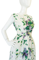 Beautiful 1950s Crisp Violet Print on a White Cotton Dress