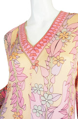 1960s Pink Silk Jersey Bessi Caftan Maxi Dress