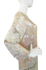 1983 Pink & Cream Halston Sequin Sheath Dress