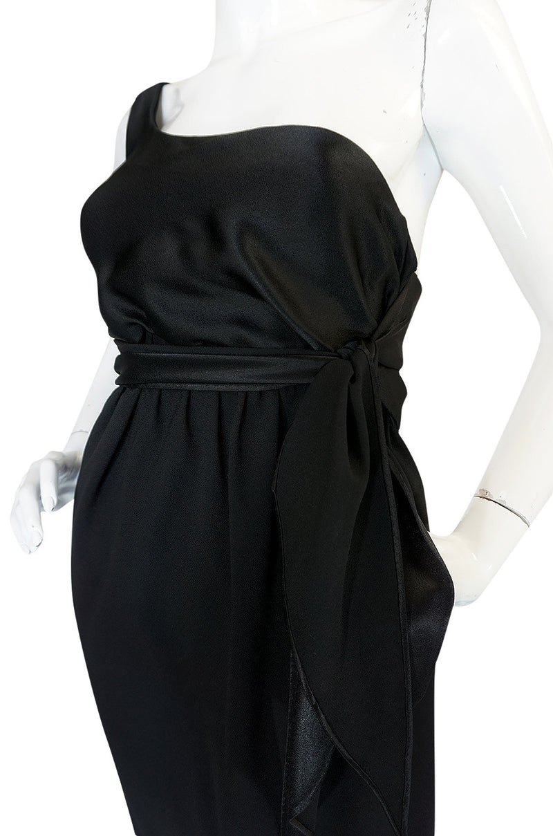 Documented Spring 1983 Halston Black One Shoulder Wrap Dress