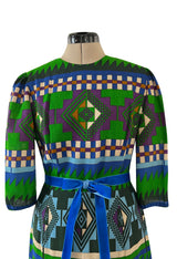 Ad Campaign Fall 1972 Lanvin by Jules-Francois Crahay Green & Blue Geometric Pattern Dress