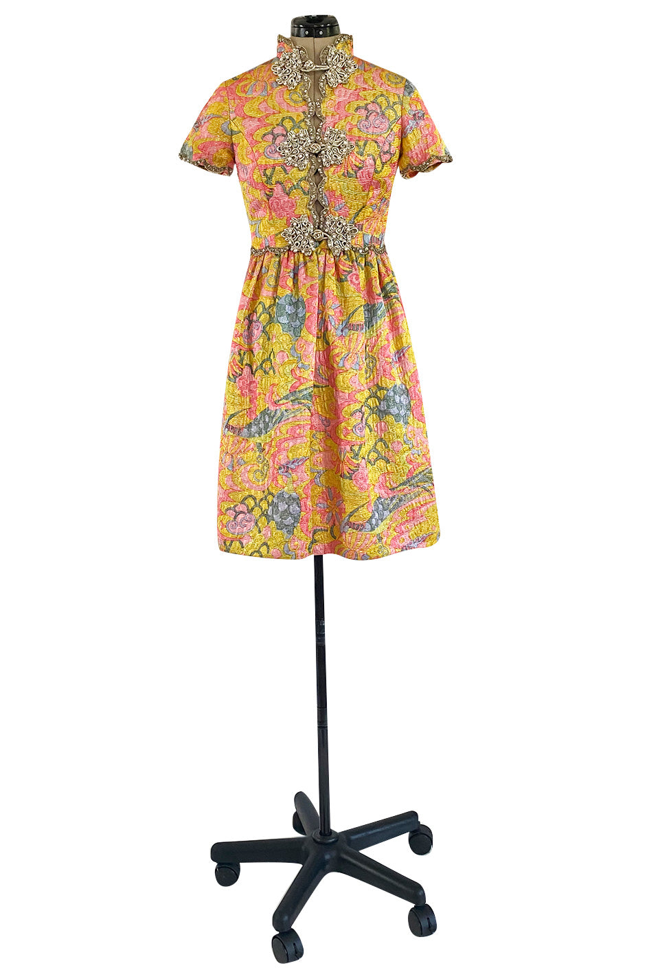 Fall 1968 Oscar de la Renta Metallic Gold Silk Brocade Caftan Dress