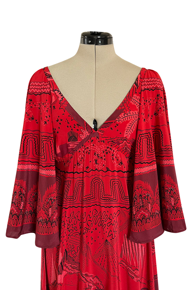 Spring 2017 Valentino by PierPaolo Piccioli Red Silk Dress w Zandra Rhodes Print