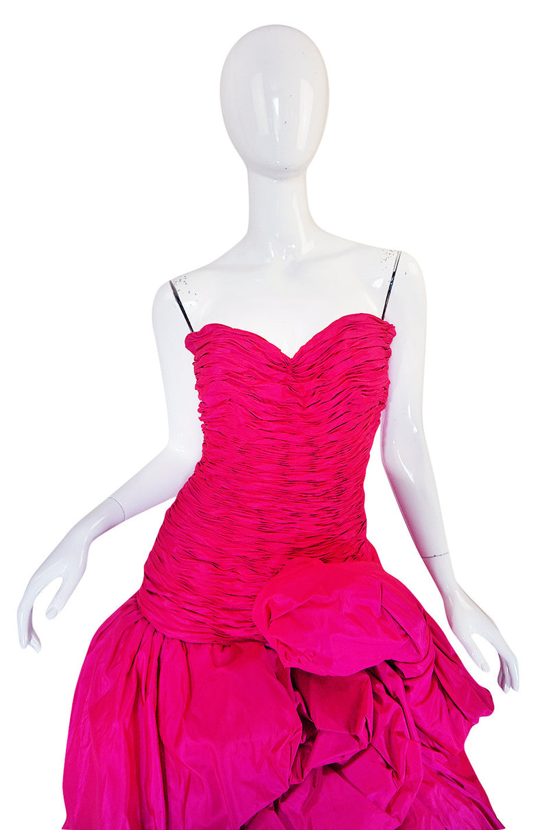 1980s Vivid & Dramatic Loris Azzaro Couture Pink Silk Gown