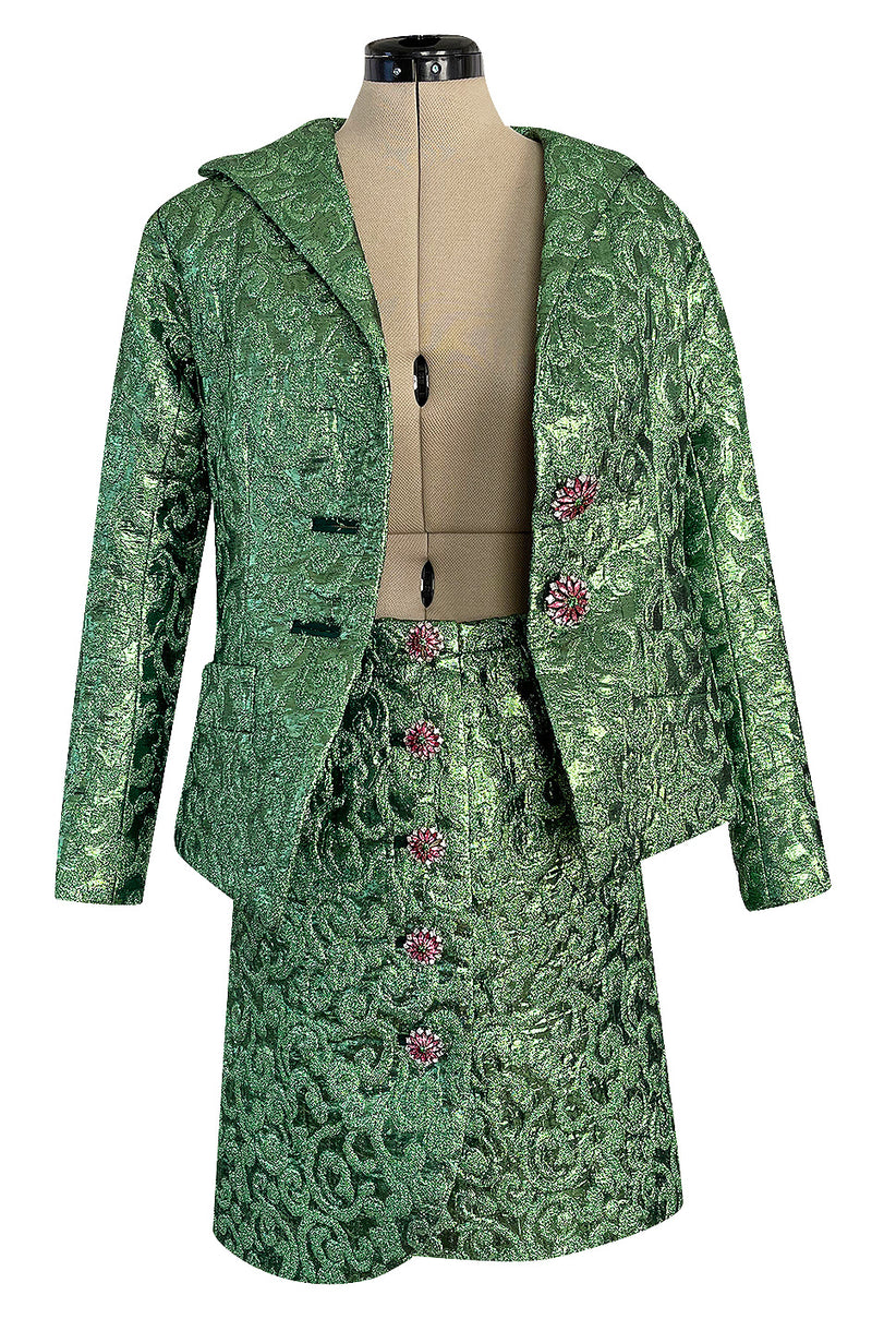 Fall 1989 Ady Couture Lausanne  Yves Saint Laurent Haute Couture Copy Green Metallic Suit