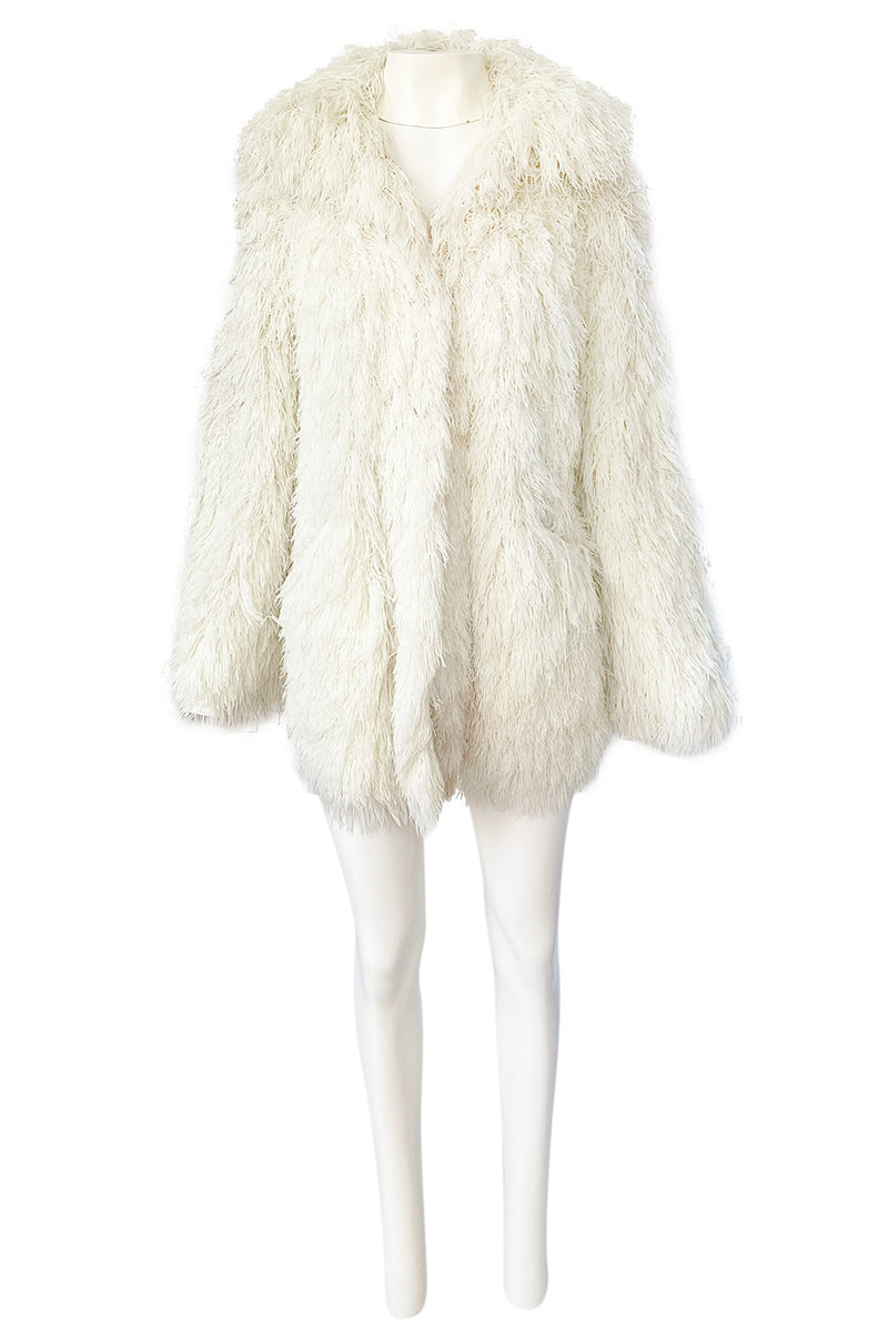 1970s Crissa Cotique France Light Ivory Faux Fur Alternative String Coat Jacket