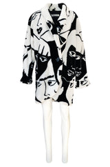 1980s Donnybrook Graphic Black & White Face Print Faux Fur Coat