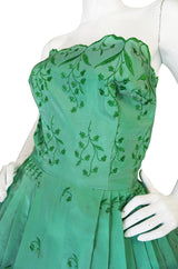 1950s Gorgeous Green Strapless Full Skirt Dress