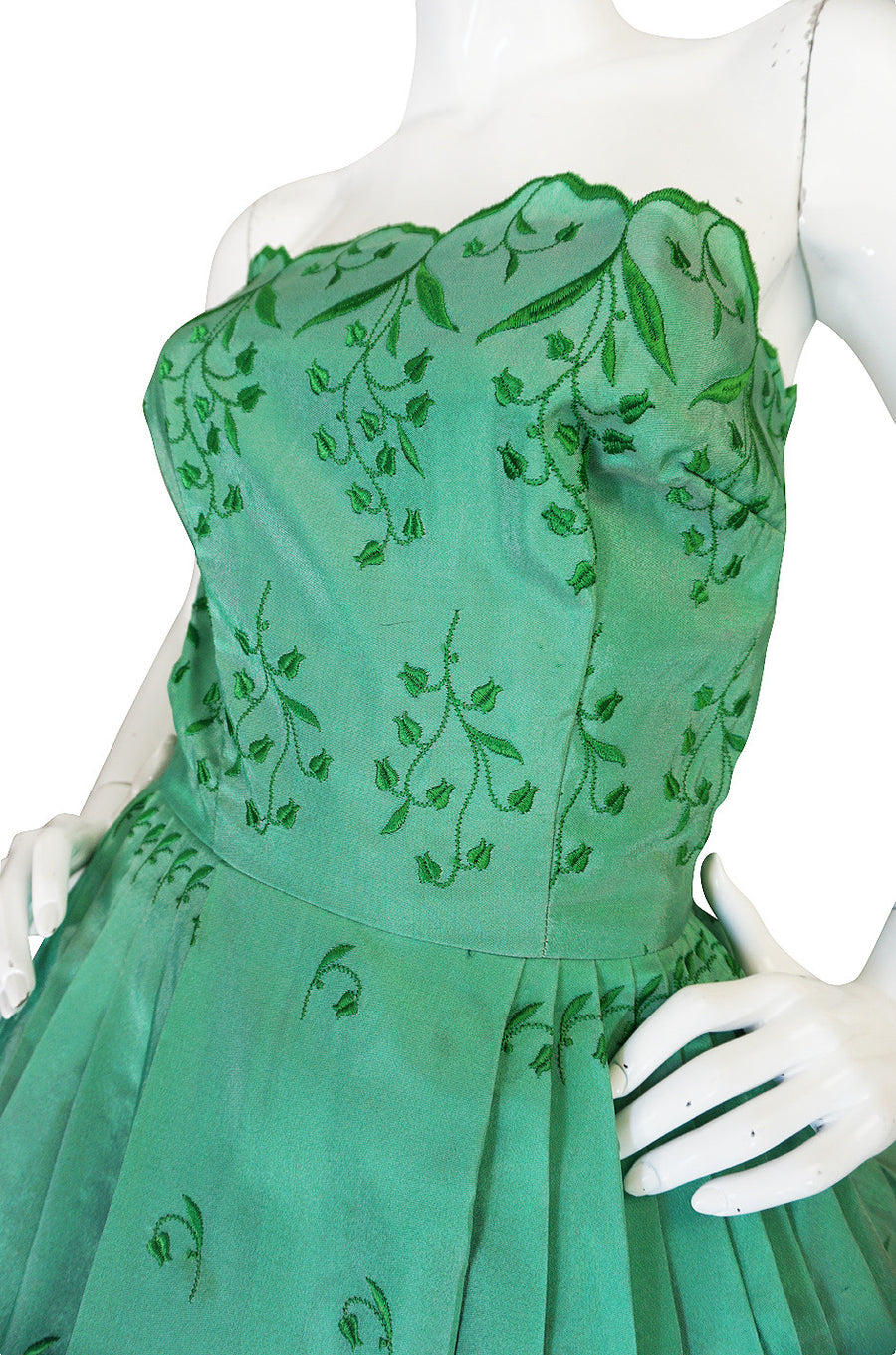 fitted lace wedding dress 1950s Gorgeous Green Strapless Full Skirt Dress – Shrimpton Couture