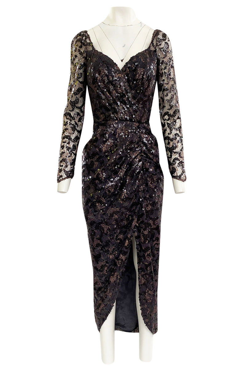 1980s Vicky Tiel Couture Fitted Metallic Net Dress w Extensive Black S Shrimpton Couture 1980s Vicky Tiel Couture Fitted Metallic Net Dress w Extensive Black S Shrimpton Couture
