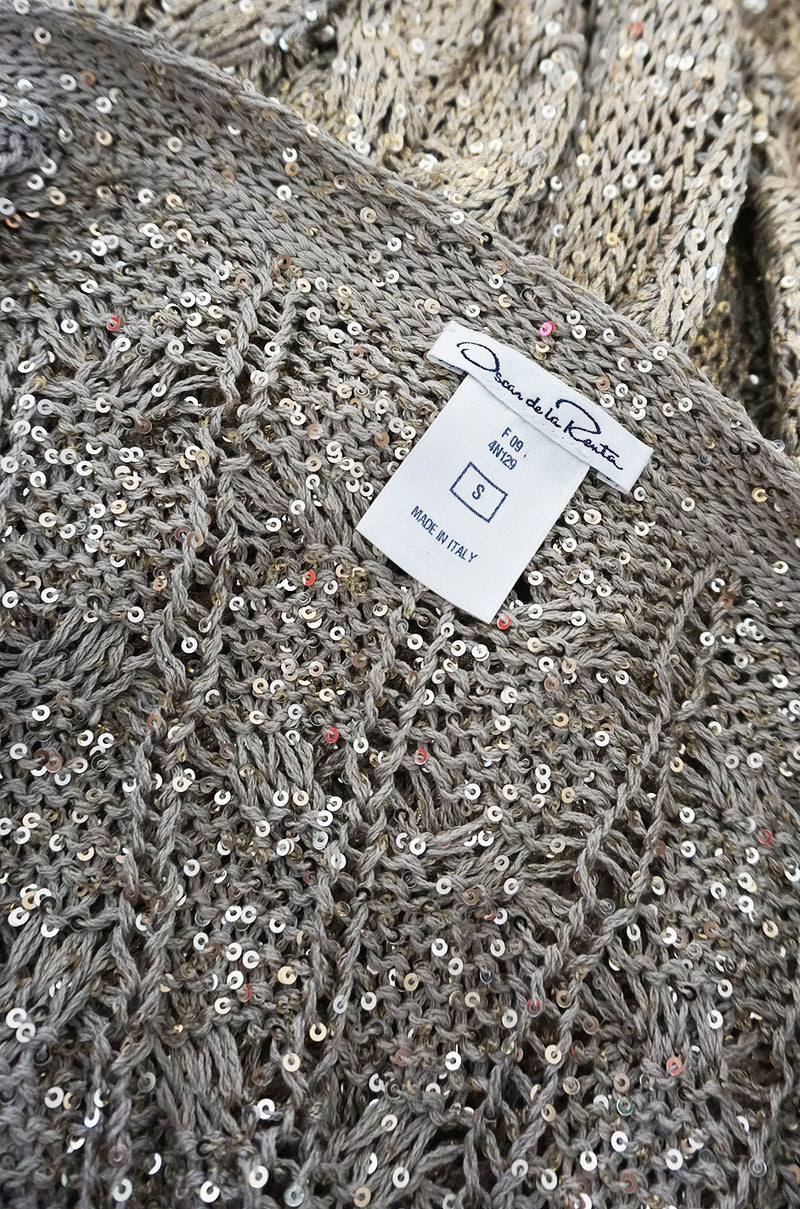 1990s Gold & Sequin Oscar De La Renta Knit Cardigan