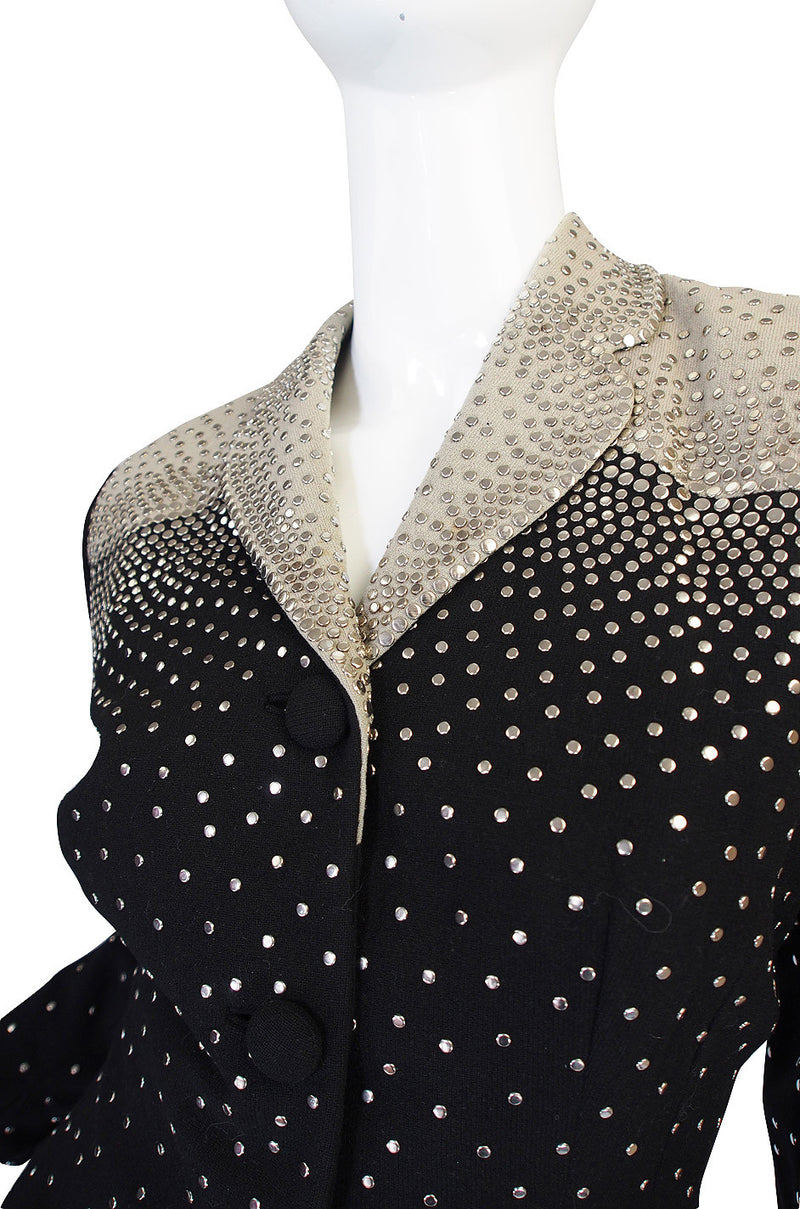 Rare 1940s Fred Block Studded Black Crepe Suit