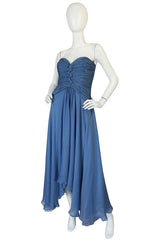 Spring 1990 Oscar de la Renta Ice Blue Silk Chiffon Dress & Cape