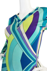 1970s Blue Print Leonard Paris Silk Jersey Dress