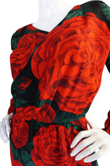 Fall 1985 Huge Rose Print Silk Valentino Dress