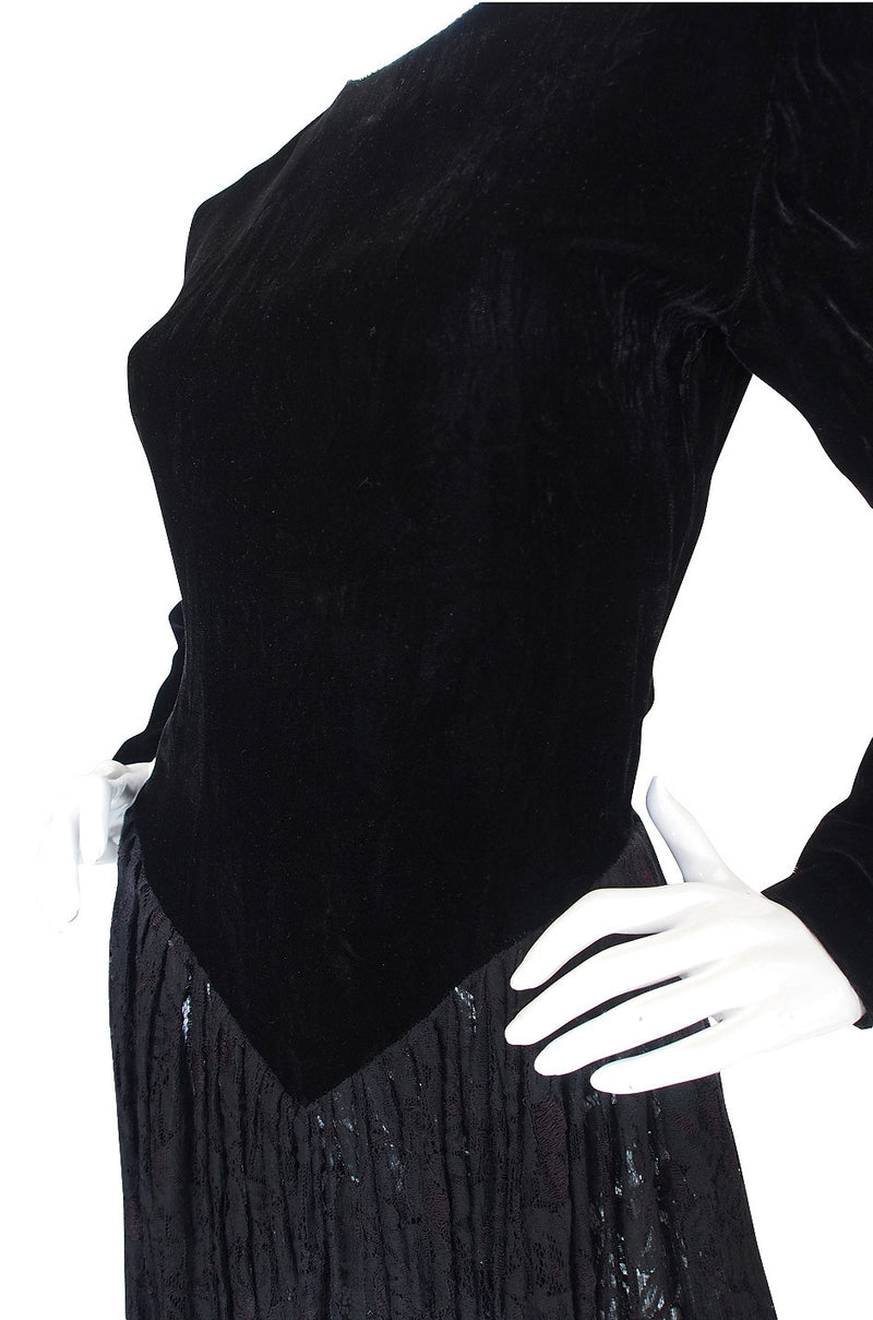 1980s Norma Kamali Velvet & Lace Dress