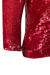 1980s Yves Saint Laurent Densely Covered Red Sequin Tunic Top
