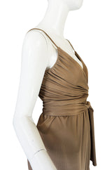 1970s Stephen Burrows  Slinky Taupe Jersey Wrap Dress