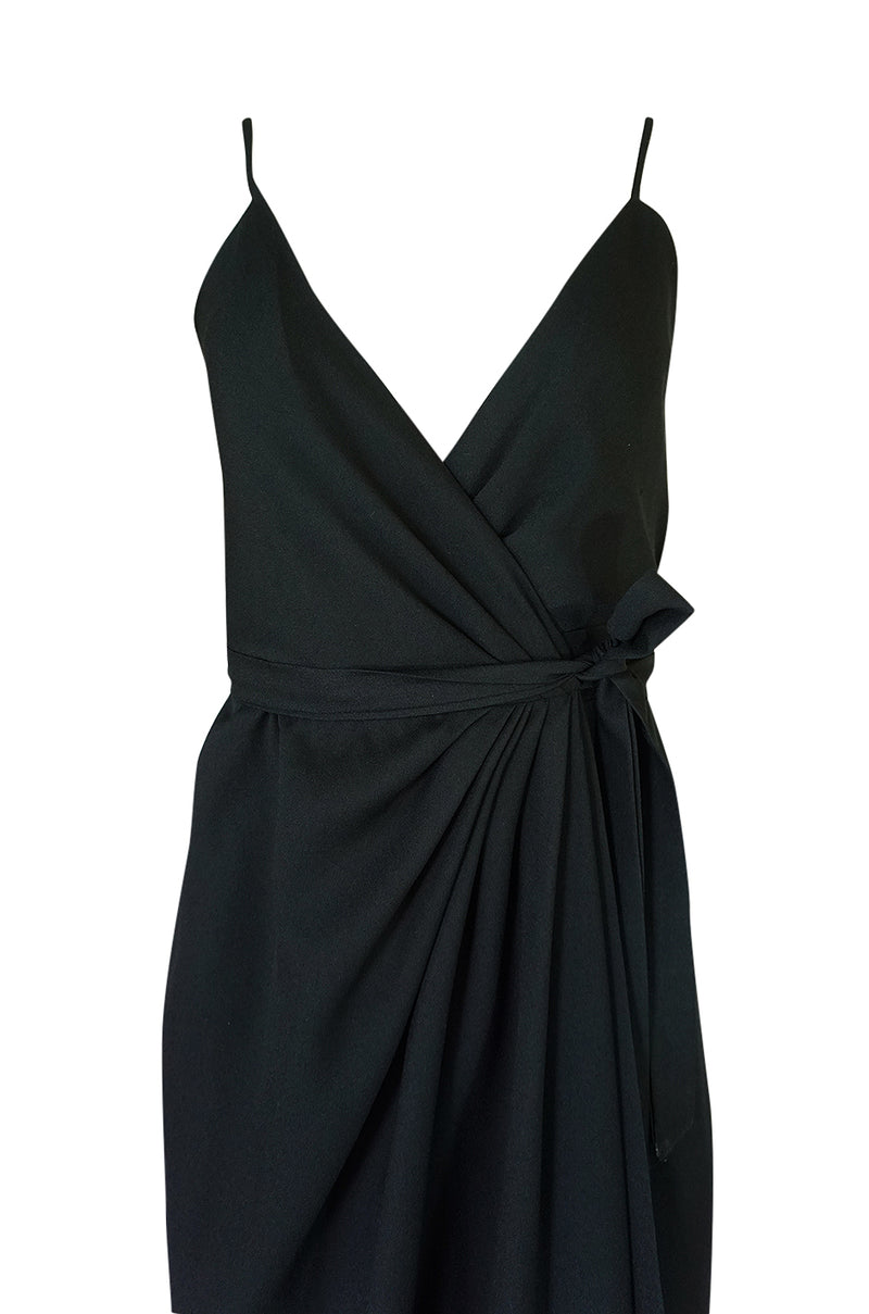 Early 1970s Polly Peck by Sybil Zelker Liittle Black Wrap Dress