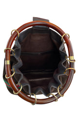 Rare & Original 1970s Gucci Deep Chocolate Suede Bucket Bag w Lucite Handle & Stripes