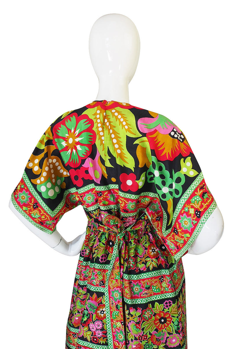 1960s Brilliant Multi Color Thai Silk Caftan Dress