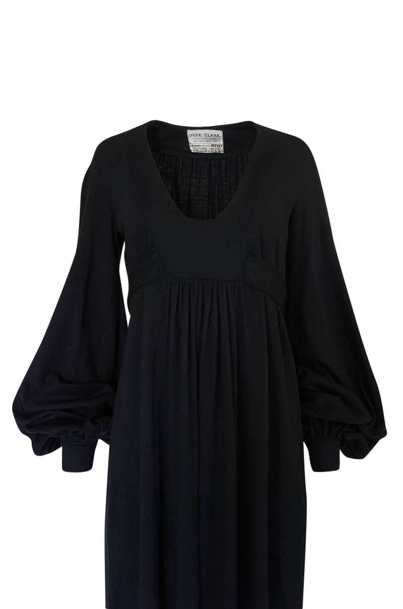 c.1969-1970 Ossie Clark Black 'Graduation' Front Plunge Dress