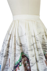 1950s Hand Painted Fishing Village Scene Cotton Skirt